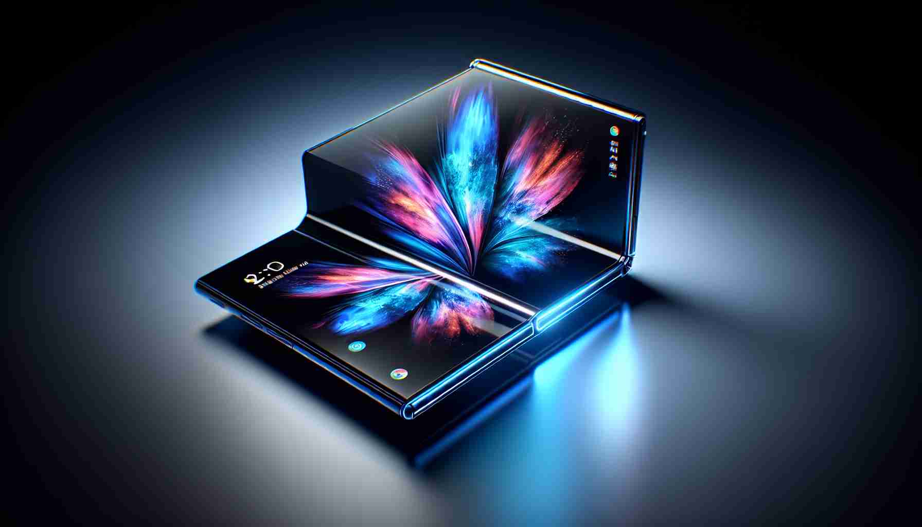 A high-resolution image that captures the futuristic concept of foldable smartphones. It should showcase a sleekly designed device with dual screens that fold seamlessly. The phone is ultra-thin, with bright, vivid screens which expand when unfolded. It is crafted with state-of-art technology, showcasing how much communication devices have evolved. The phone should be presented in a modern, stylish environment which represents innovation and progress in technology.