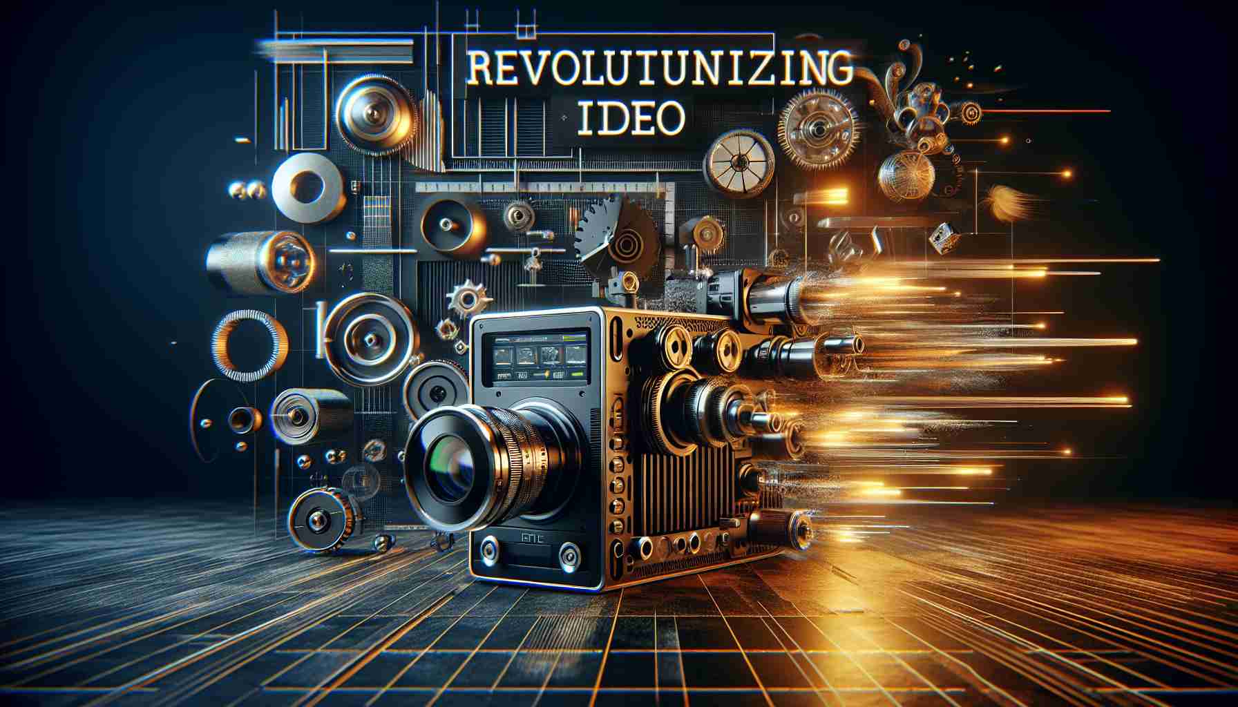 High definition image that evokes the concept of revolutionizing video creation. The image showcases InnovatePro: a piece of cutting-edge technology complete with advanced tools and sophisticated design. This digital tool could be displayed in an environment brimming with dynamic lighting and modern aesthetics. Creativity inspired motifs, accessories, and symbols can accompany the main device.